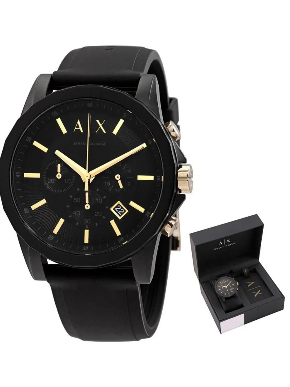 NWT Armani Exchange Chronograph Quartz Black Dial Men's Watch And Luggage Tag Gi